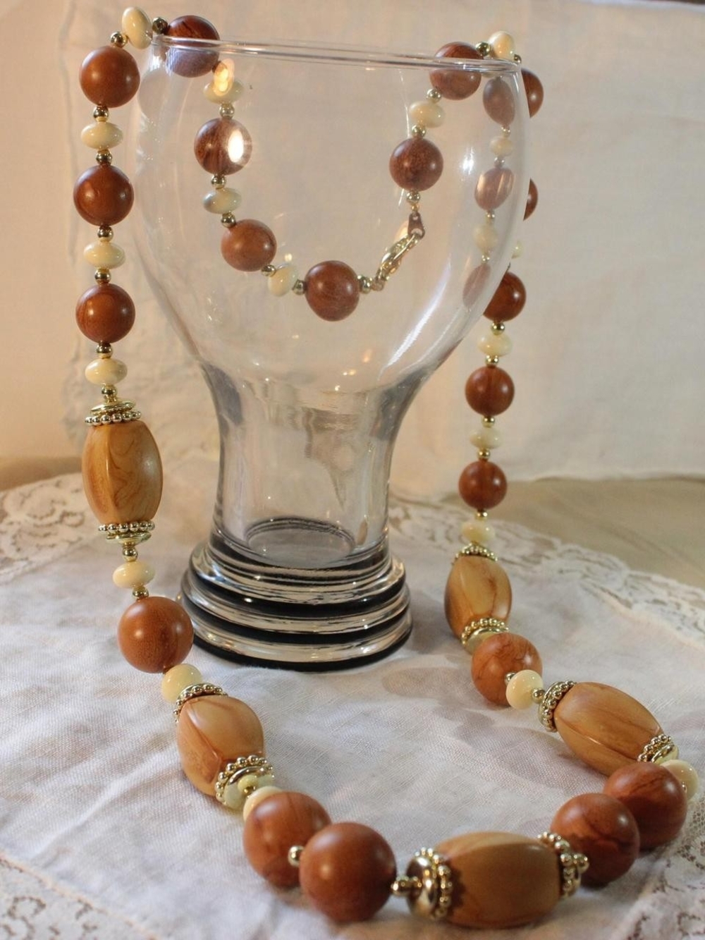 Women’s Brown and Cream Beaded Necklace - Elegant Fashion Jewelry